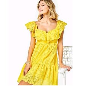 Lilly Pulitzer Asteria Dress Resort Yellow Daisy Dreams Eyelet Size 0 NWT $238